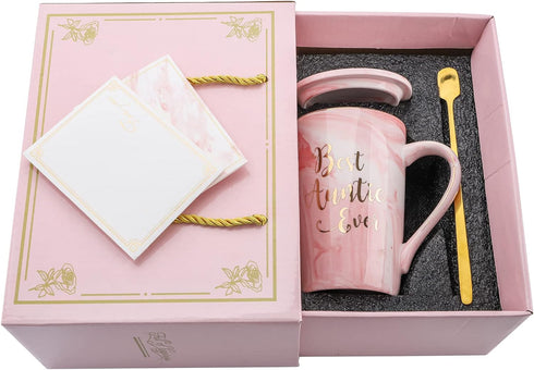 Pink Marble Best Auntie Ever Mug Set
